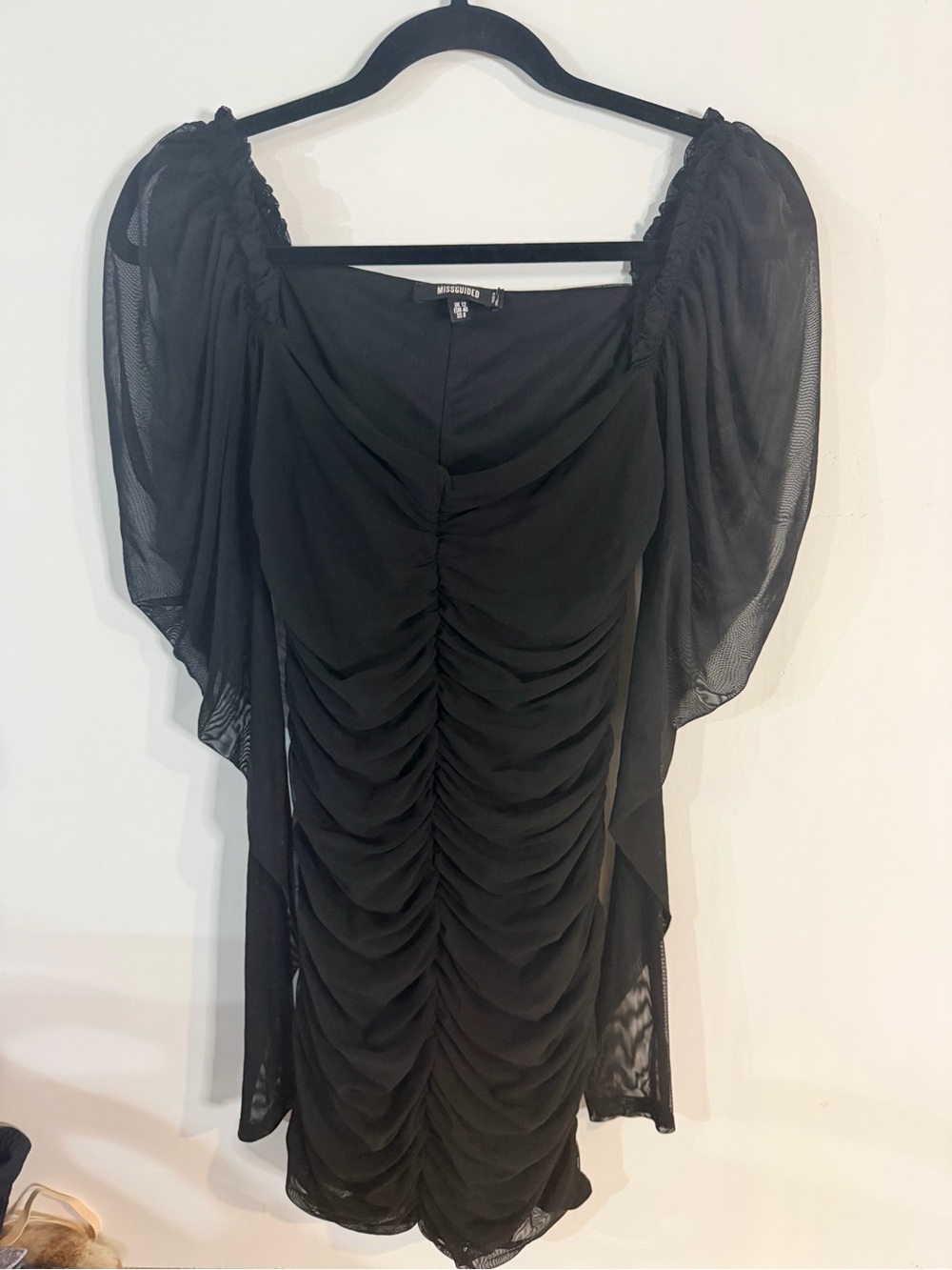 Missguided Black Ruched Sweetheart Dress Long Sleeve